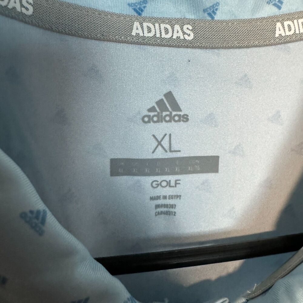 Adidas Polo Shirt Mens XL Blue Golf Performance Stretch All Over Print Logo NEW - Picture 5 of 10